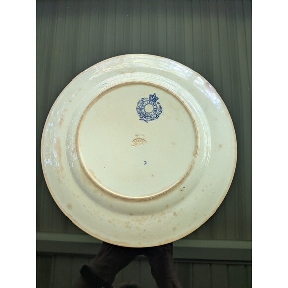 Antique Transferware Blue Plate 10" Peony Pinder Bourne & Co Burslem 1860s Urn - Picture 12 of 13